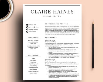 Resume Template for Word (1 & 2 page resume, cover letter + icons), Curriculum Vitae, Professional Resume | CV Template | Instant Download