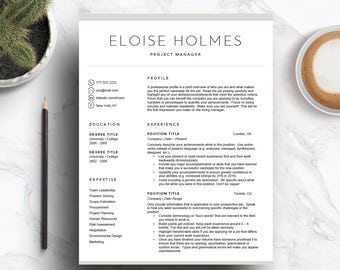 Modern Resume Template for Word & Pages | Gray CV Template (1, 2, 3 Page Resume,  Cover Letter, Icon Set) Resume Design | Instant Download