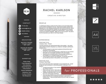 Professional resume template for Word & Pages | CV Template | 1, 2, 3 Page Resume with Cover Letter | A4 and US Letter | Instant Download