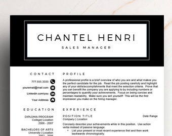 Modern Resume Template for Word & Pages (1 and 2 Page Resume, Cover Letter, Icon Set) Professional CV Template | Instant Download