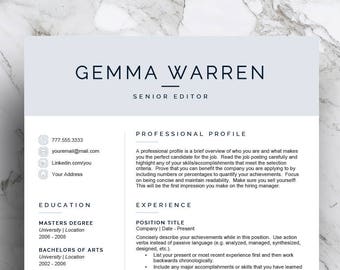 Modern Blue Resume Template for Word & Pages, CV with Cover Letter (Instant Download)