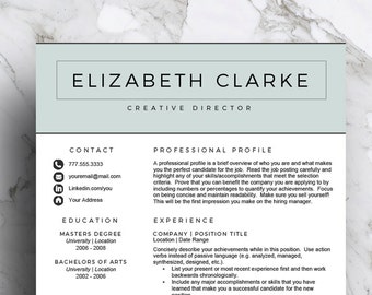 Resume Template for Word | CV Template | Professional Resume Design | Two Page Resume + Cover Letter + Icon Set | Instant Download | Mac/PC