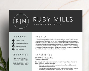 Creative Resume Template for Word & Pages (1 and 2 page resume, cover Letter, icon set) Modern Resume | Instant Download CV template