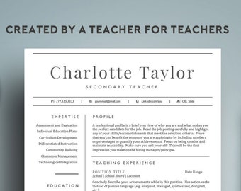 2 Page Teacher Resume Template for Word (includes cover letter) educator resume, Mac or PC, elementary teacher | instant download