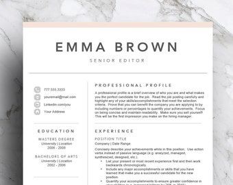 Creative resume template for word & pages (includes 1 and 2 page resume, cover letter and icon set), pink resume, Instant Download