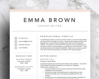 Pink Resume Template with Cover Letter and Icons (Digital Download)