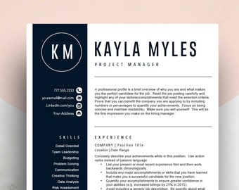 Blue resume template for word ( 2 page resume, cover letter, icon set), creative cv template,  Mac & PC compatible, instant download