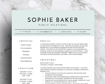 Green Resume Template for Word | CV Template | Professional Resume Design | 2 Page Resume | Cover Letter | Mac or PC | Instant Download