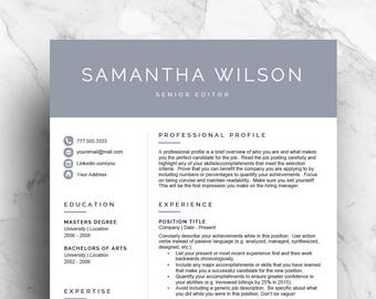 Creative resume template for Word & Pages (1, 2 and 3 page resume, cover letter, icon set) CV Template, modern resume | Instant Download