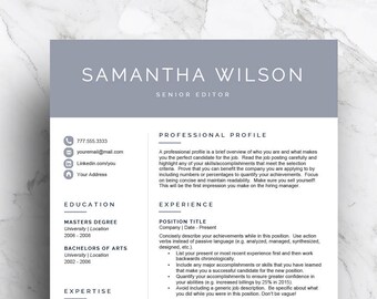 Modern Resume Template, CV, Cover Letter, Icon Set (Instant Download)