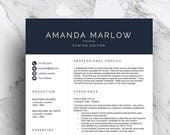 Modern Blue Resume Template, Cover Letter, Icon Set (Digital Download)