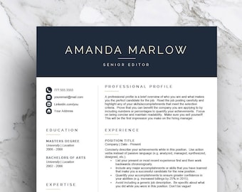 Professional resume template for Word & Pages / CV template (1, 2, 3 page resume, cover letter, icon set) Modern Resume | Instant Download