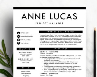 Modern Resume Template for Word | CV Template | Professional Resume Design | Resume with Cover Letter | Two Page Resume | Instant Download