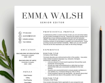 Classic Resume Template for Word | CV Template (1 & 2 Page Resume, Cover Letter and Icons), Professional Resume Design | Instant Download