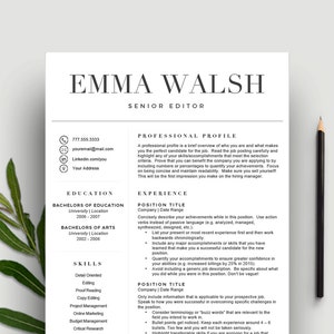Classic Resume Template for Word | CV Template (1 & 2 Page Resume, Cover Letter and Icons), Professional Resume Design | Instant Download