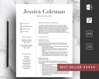 Resume template for Word & Pages (1, 2 and 3 page resume, cover letter, icons), curriculum vitae | CV Template | Instant Download