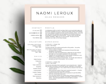 Creative Resume Template for Word & Pages | Blush CV Template ( 1 and 2 Page Resumes, Cover Letter and Icon), Pink Resume | Instant Download