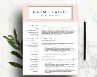 Blush Pink Resume Template | Modern CV, Cover Letter (Instant Download)