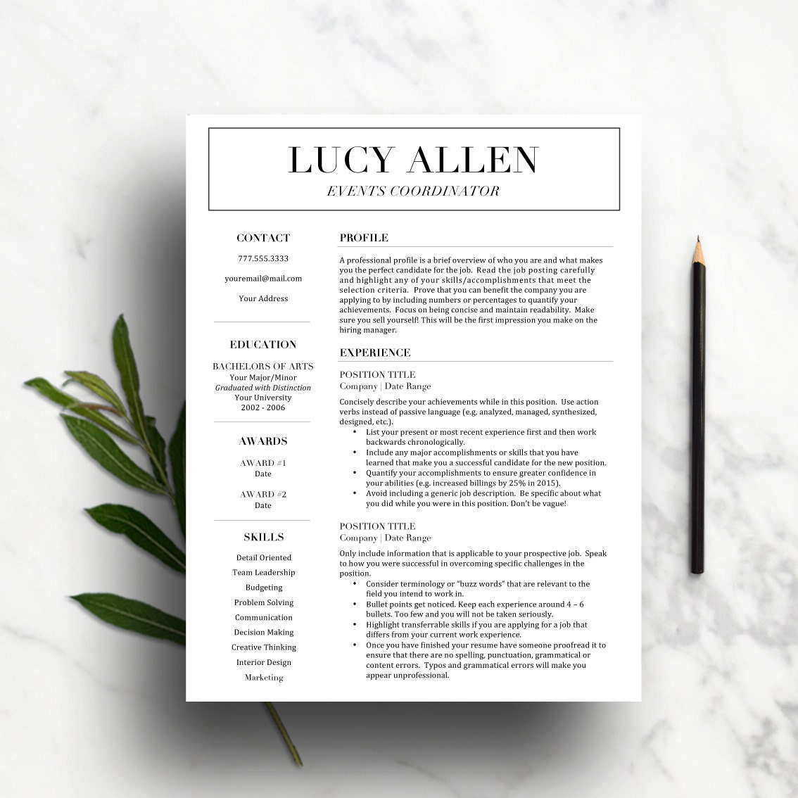 Professional Resume Template MS Word 1 Page Resume 2 Page | Etsy