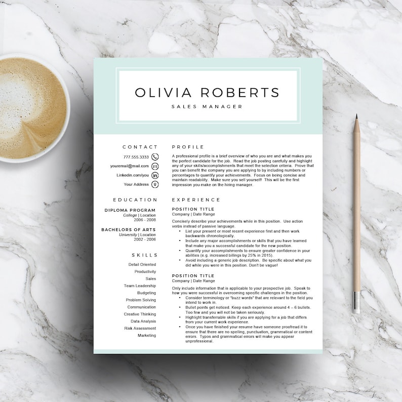 Creative Resume Template for Word & Pages Blue CV Template ...