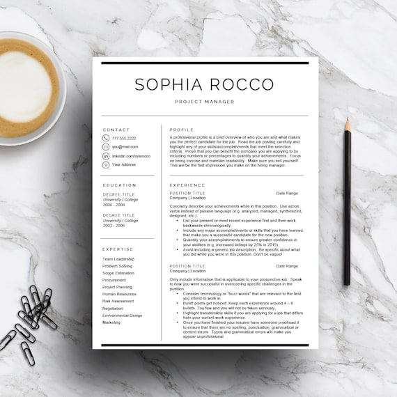 Minimal Resume Template, Cover Letter, Icon Set (Digital Download)