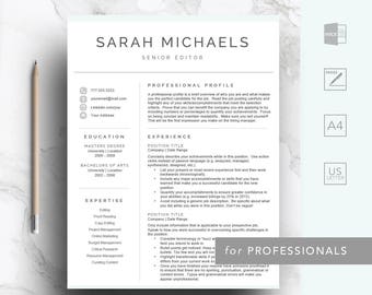 Professional resume template for Word & Pages | CV Template | 1, 2, 3 Page Resume with Cover Letter | A4 and US Letter | Instant Download