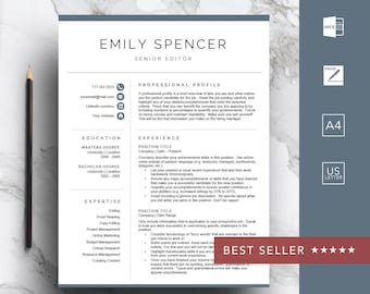 Professional resume template for Word & Pages | CV Template | 1, 2, 3 Page Resume with Cover Letter | A4 and US Letter | Instant Download