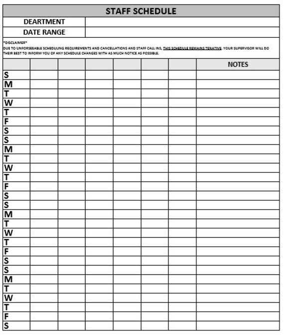 employee schedule fill in schedule