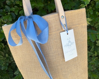 Jute Event Tote Bags with Ribbon- Weddings and Events