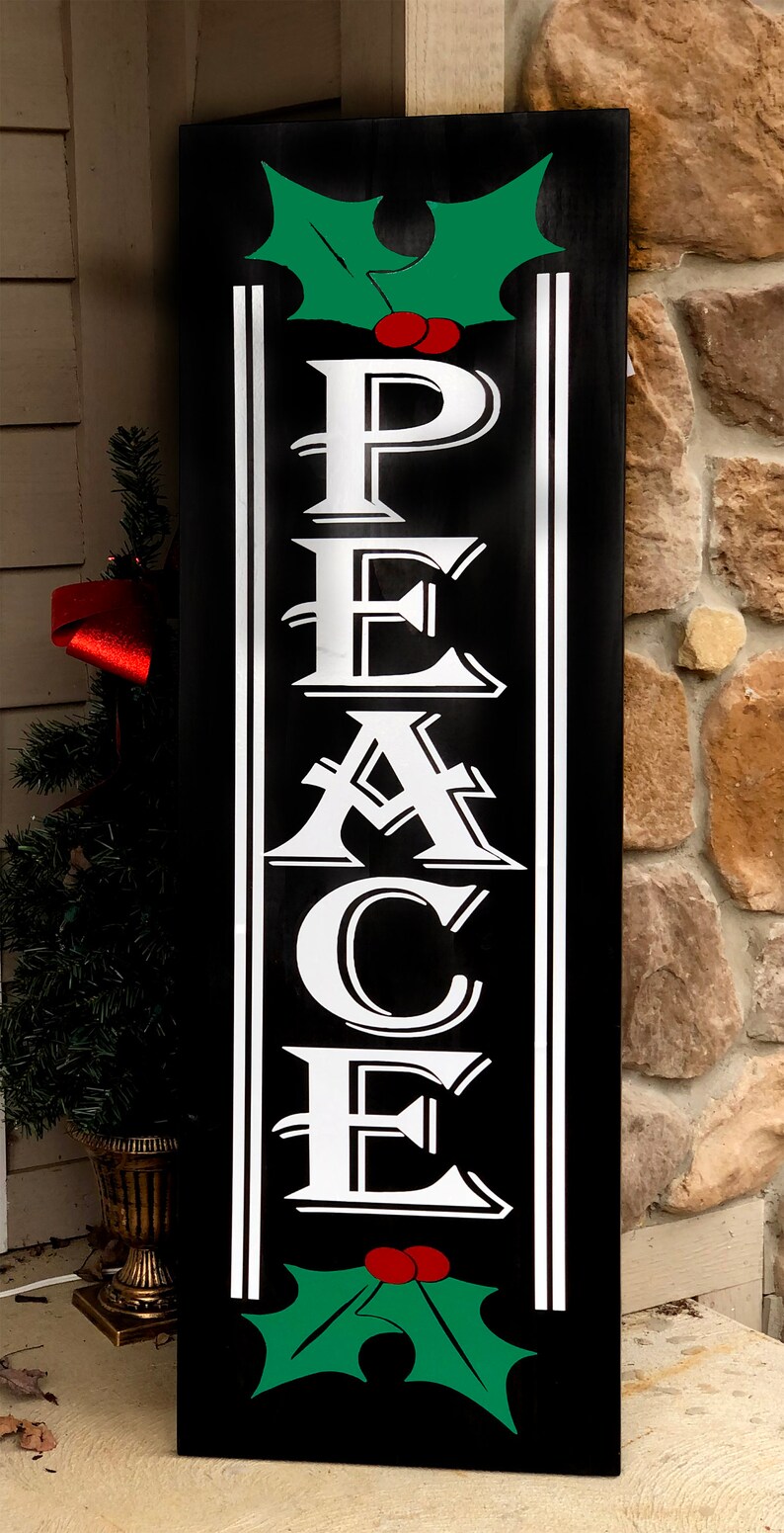 Outdoor Christmas Porch Sign Holiday Decor Peace Sign Etsy