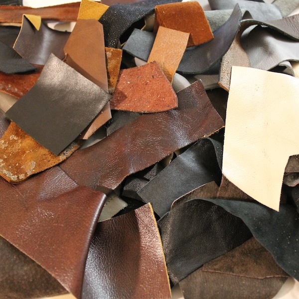 1 Pound of Salvaged Leather Scraps, Genuine Leather from Couches, Shoes, Clothes, Remnants, Eco Friendly and Sustainable,