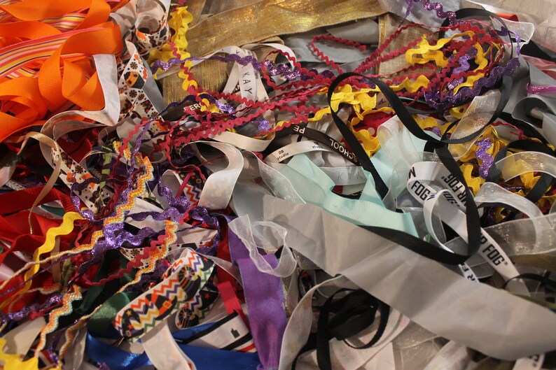 4oz Scrap Ribbon, Salvaged Ribbon from Secondhand Clothing, Nylon and Polyester, Mystery Box, Trimming, Eco Friendly and Sustainable bild 3