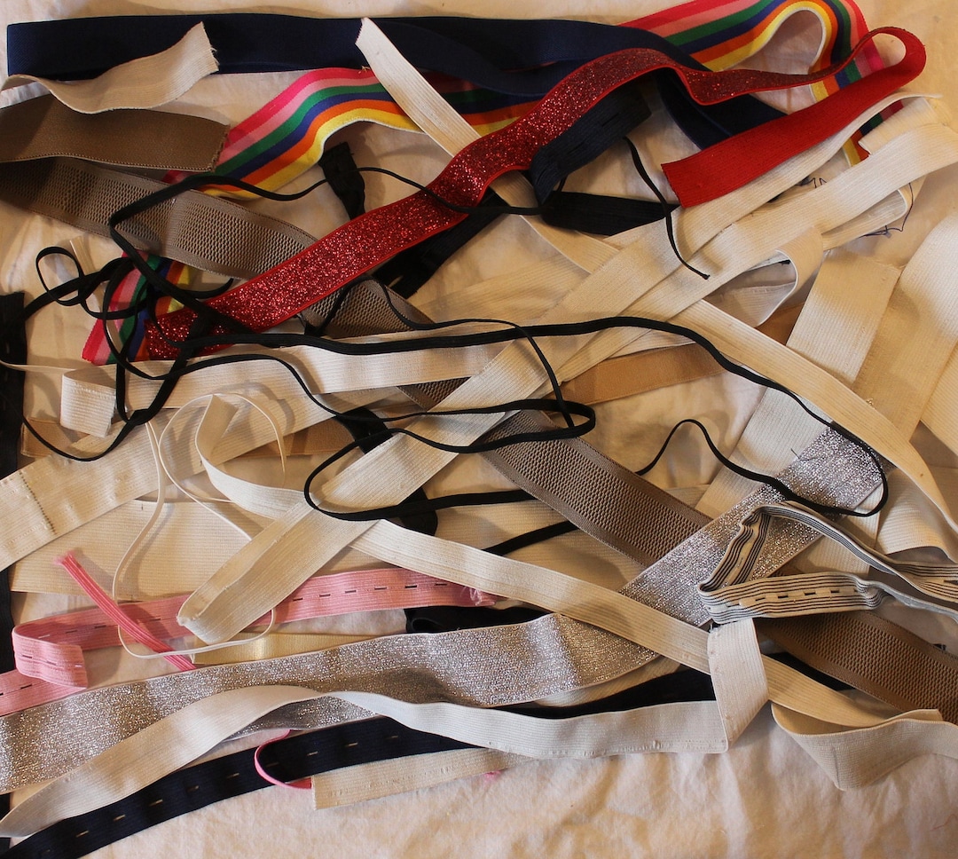 10 Yards of Random Reclaimed Elastic, Grab Bag, from Upcycled Clothing, Recycled elastic, Mystery Box, mixed lot, Reused stretch bands