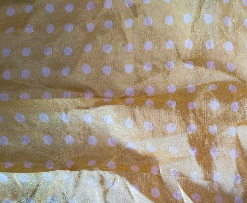 100% Silk Pieces, Reclaimed, Remnants, Natural, Secondhand, Salvaged, Great for Upcycled Projects, Eco Friendly and Sustainable Yellow Polka 23x16