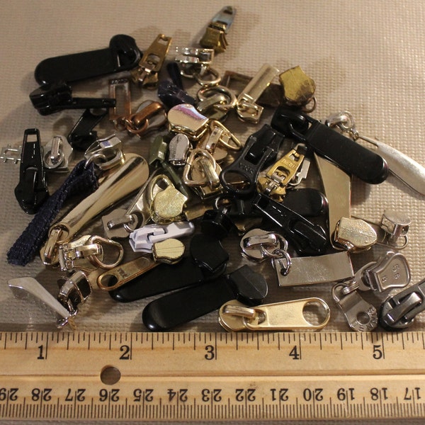 10 Random Reclaimed Zipper Pulls, Salvaged from Broken Secondhand Zippers, Zipper Heads for Repairs, Art Projects, Jewelry, Mystery Box