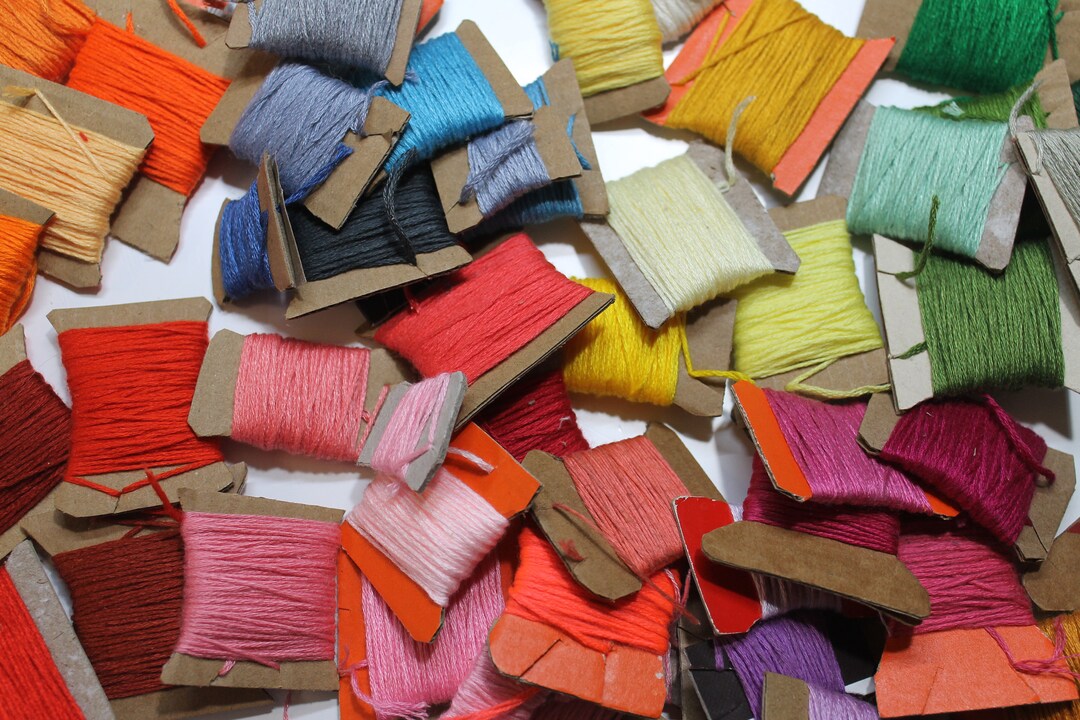 Scrap 100% Cotton Embroidery Floss, Destash, Salvaged, Eco Friendly and Sustainable, Colorful Thread, Pattern Making, Natural Material