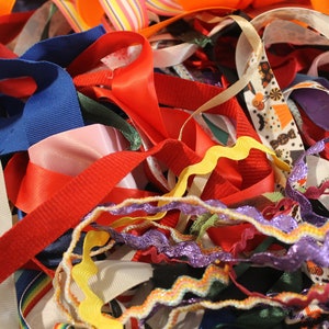 4oz Scrap Ribbon, Salvaged Ribbon from Secondhand Clothing, Nylon and Polyester, Mystery Box, Trimming, Eco Friendly and Sustainable bild 1