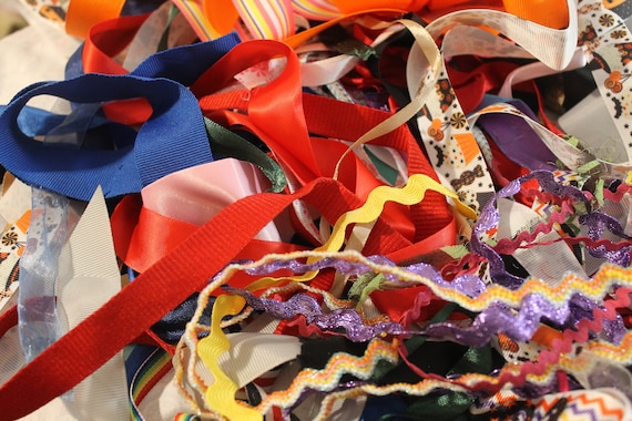 4oz Scrap Ribbon, Salvaged Ribbon from Secondhand Clothing, Nylon and Polyester, Mystery Box, Trimming, Eco Friendly and Sustainable