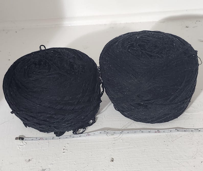 Reclaimed Cotton and Natural Fiber Blend Yarns From Unraveled Secondhand Sweaters Black C 2400 Yds