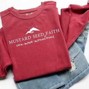 Mustard seed faith sweatshirt,Crimson color,Unisex fit,women,comfort colors, Christian,Minimal,Bible,Simple