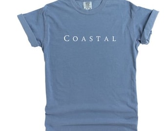 Tshirt costiera, vestibilità unisex, uomo, donna, colori comfort, Minimal, colore Blue Jean, semplice, spiaggia, oceano