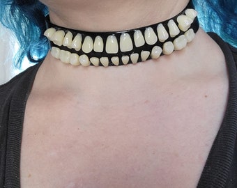 Acrylic Teeth Choker: Adjustable Faux Leather Necklace