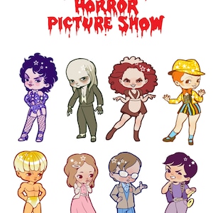 Rocky Horror Picture Show chibi characters sticker sheet