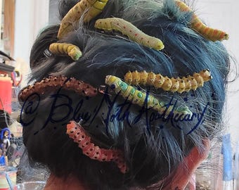 Handbemalte Raupen Haarspangen (3er Set)