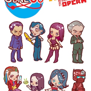 Repo! the Genetic Opera chibi characters sticker sheet