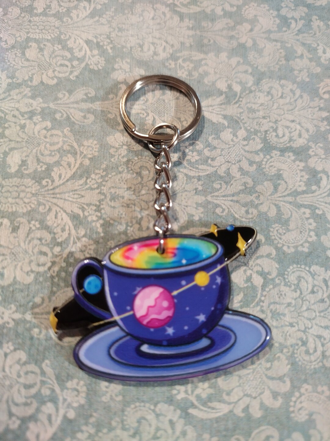 Space Teacup Keychain Etsy