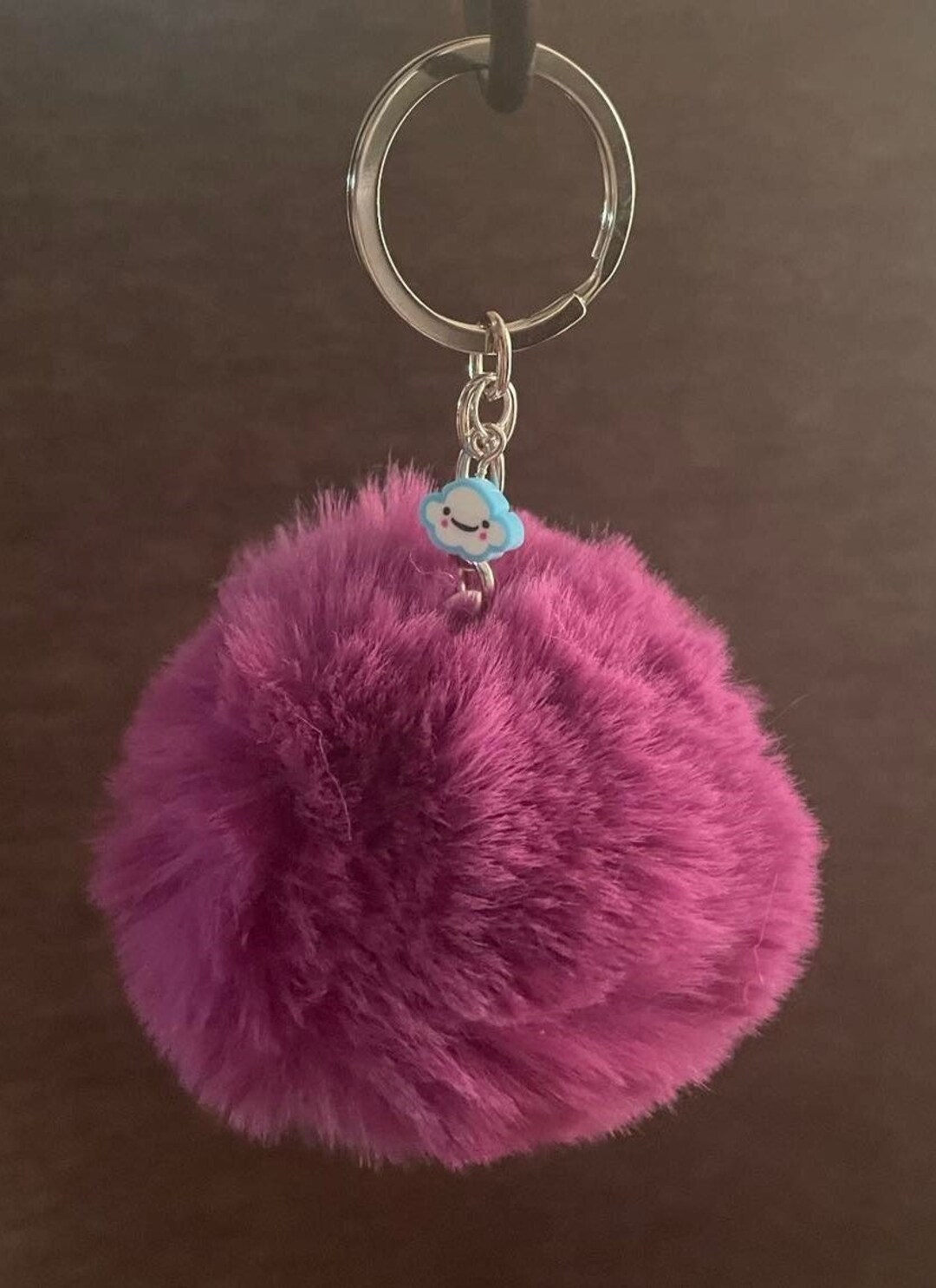 Purple Puff Ball Keychain With Cloud Charm Etsy