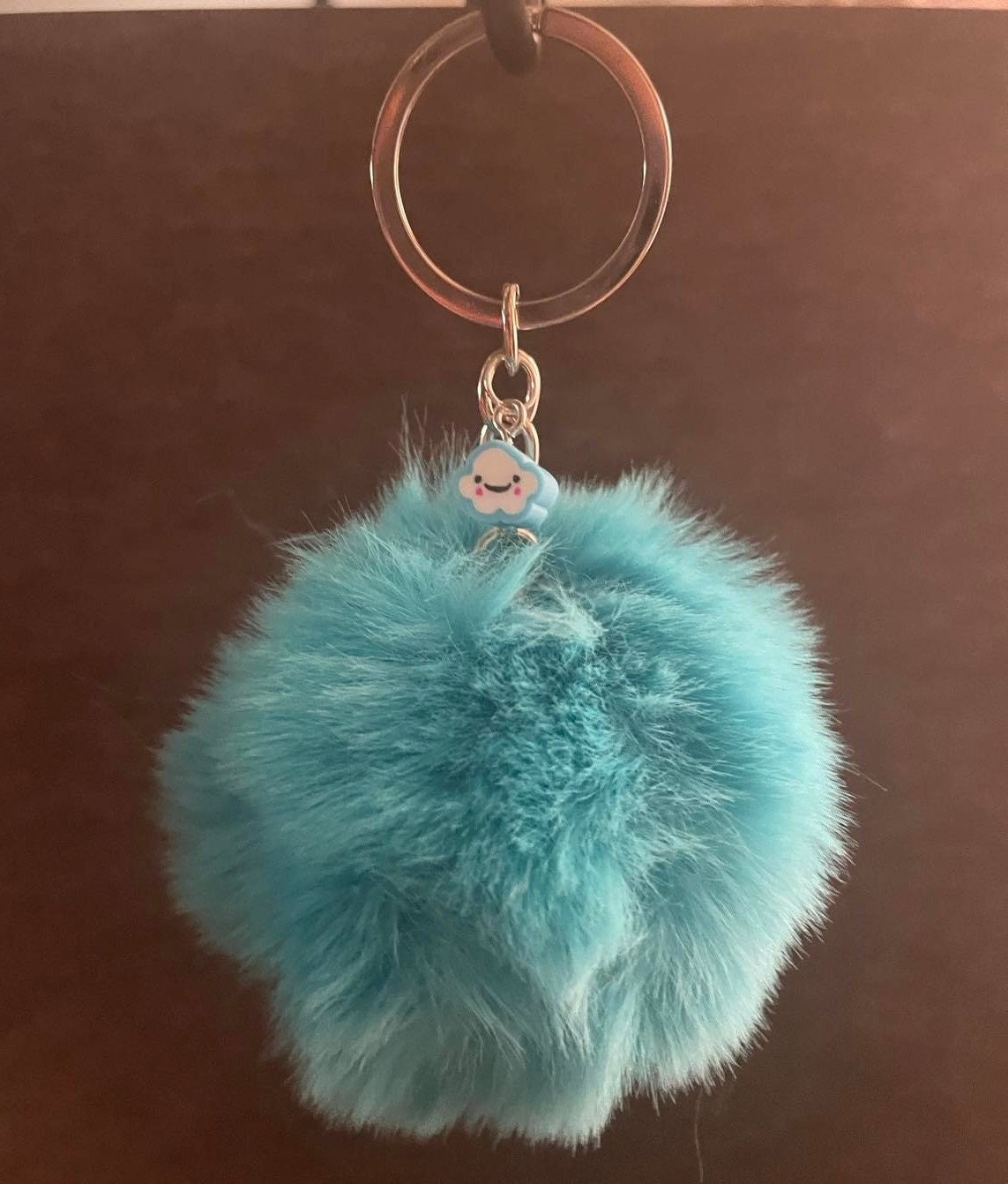 Buy Curatelier Alyssa Faux Fur Grey Pom Pom Powder Puff Ball With Pink  Grosgrain Ribbon Key Ring Bag Charm