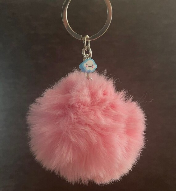 Pink Puff Ball Keychain With Cloud Charm