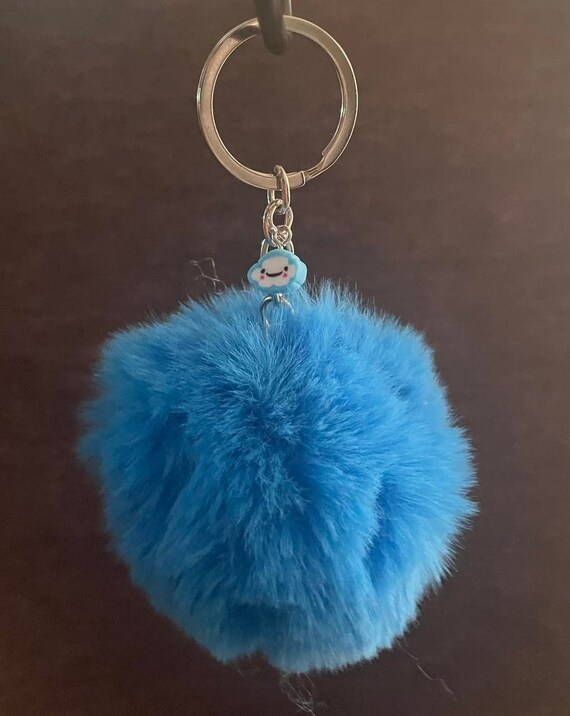 SweetiesDreamcrafts Blue Puff Ball Keychain with Cloud Charm